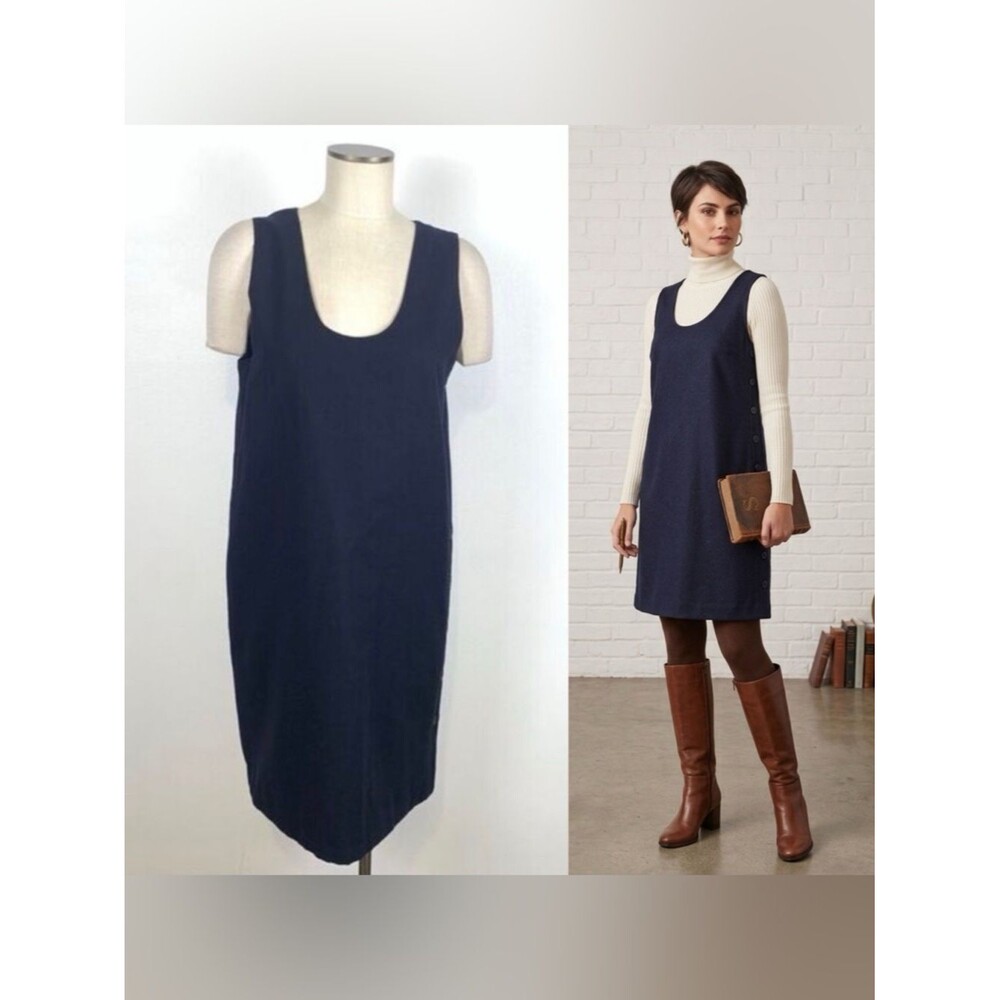VTG Harve Bernard Jumper Shift Dress Wool Womens Size 8 Navy Blue Button Side